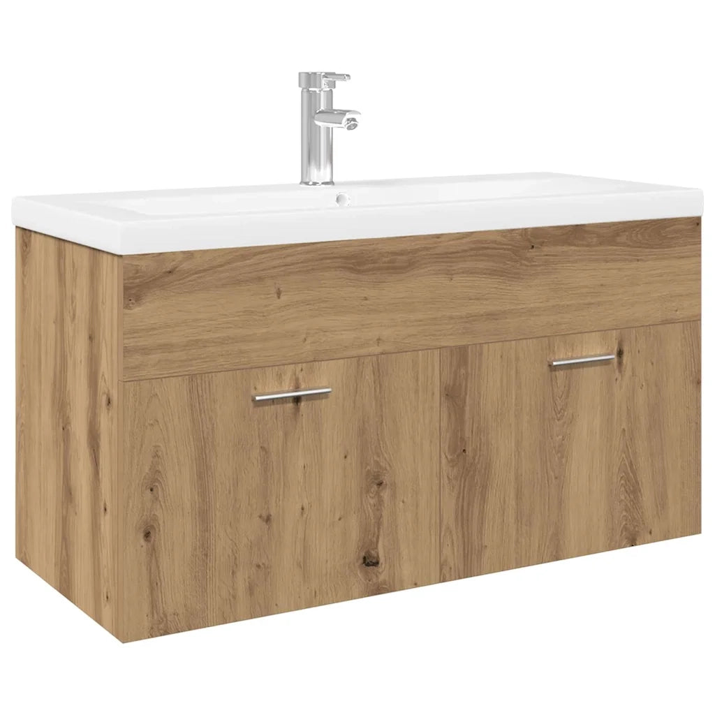 Mobile Bagno Lavabo Integrato-Lavandino-Armadietto da bagno Rovere Artigianale in Truciolato