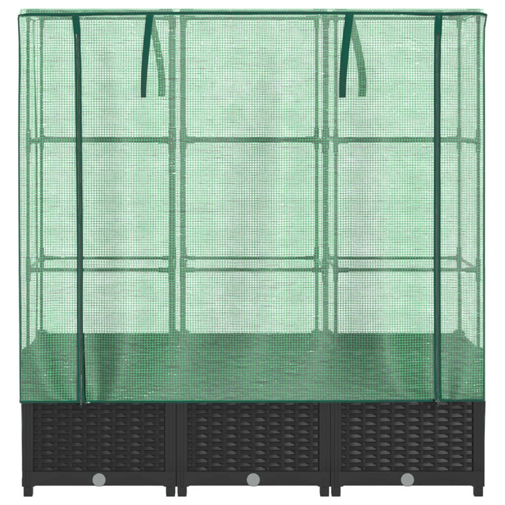 Aiuola rialzata/fioriera con copertura effetto rattan 120 x 40 x 138 cm nero 02_0038740