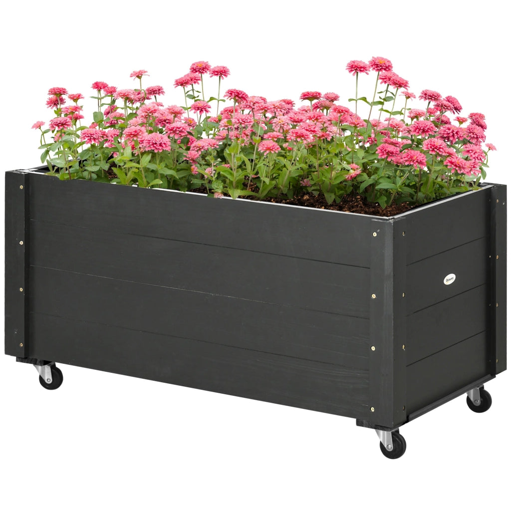 Fioriera da Giardino con Foro di Drenaggio e Rotelle 89x48x47 cm in Legno di Abete Nera