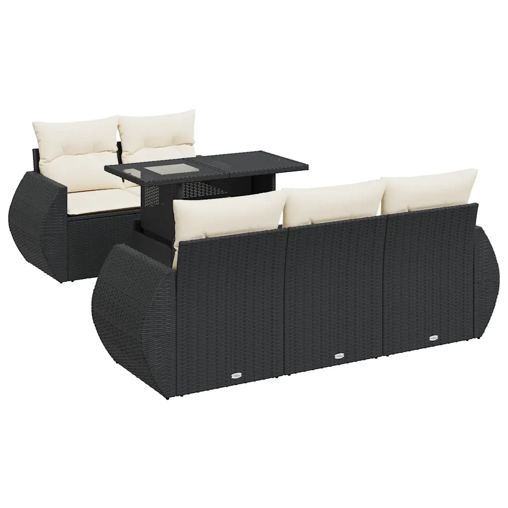 Set Divano da Giardino 6 pz con Cuscini Nero in Polyrattan 3326567