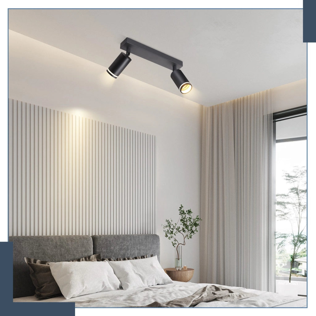 ZMH Faretto da soffitto neri 2 fiamme GU10 orientabili legno anche parete per soggiorno senza lampadina