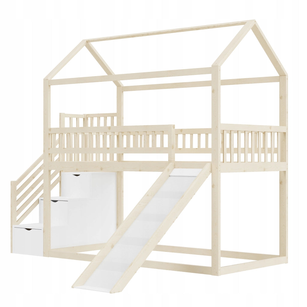 Letto a castello 90x200 - Xylo - Scivolo e ripostiglio in legno