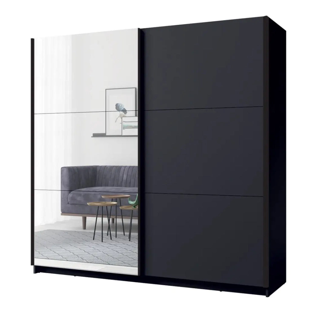 Armadio ARSALA 150 cm grigio grafite con specchio – 2 porte scorrevoli