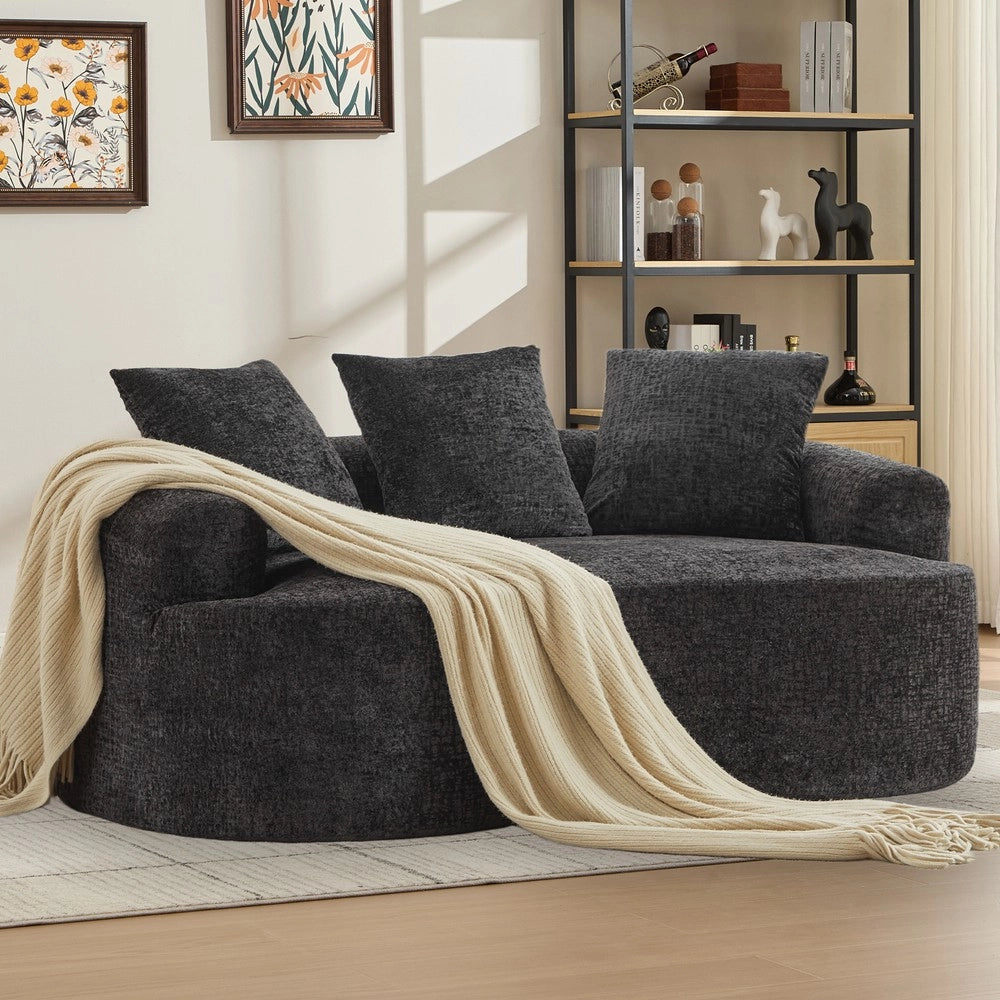 Divano Curvo 2 Posti in Chenille con Cuscini ¨C Xylo ¨C Grigio