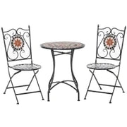 Mobili da Giardino Set da 3 Pezzi con 2 Sedie Pieghevoli e 1 Tavolino, in Metallo e Ceramica