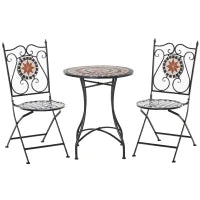 Mobili da Giardino Set da 3 Pezzi con 2 Sedie Pieghevoli e 1 Tavolino, in Metallo e Ceramica