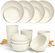 Set di Cucina per Campeggio 4 pezzi, Piatti e Piattini, Piatti in Plastica, Sicuro al Microonde, Resistenti alla Lavastoviglie, Set di Cucina per Campeggio per la Kitchen, RV (beige)