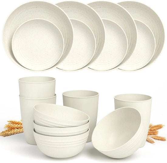 Set di Cucina per Campeggio 4 pezzi, Piatti e Piattini, Piatti in Plastica, Sicuro al Microonde, Resistenti alla Lavastoviglie, Set di Cucina per Campeggio per la Kitchen, RV (beige)