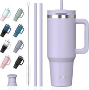 Tumbler 40 oz (1,18L) con Manico e Setaccio - Tumbler in Acciaio Inox con Isolamento a Vuoto - Incluso 6 Accessori - Tazza per Bevande Calde e Freddissime - Lavanda