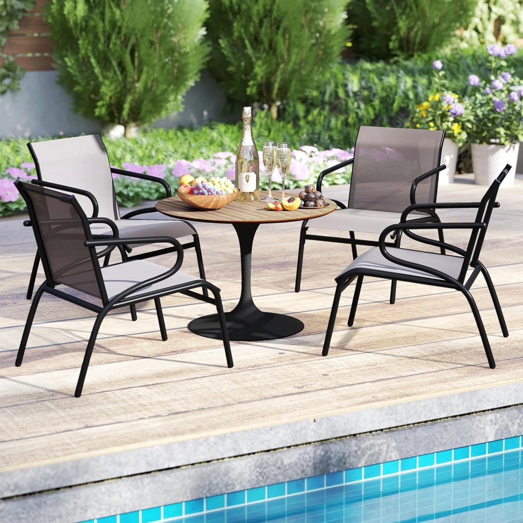 Set di 2 sedie da giardino, 54 x 72,5 x 77,5 cm, sedie da esterno con schienale ergonomico e braccioli, tessuto traspirante e struttura in metallo, mobili per patio, balcone (grigio)
