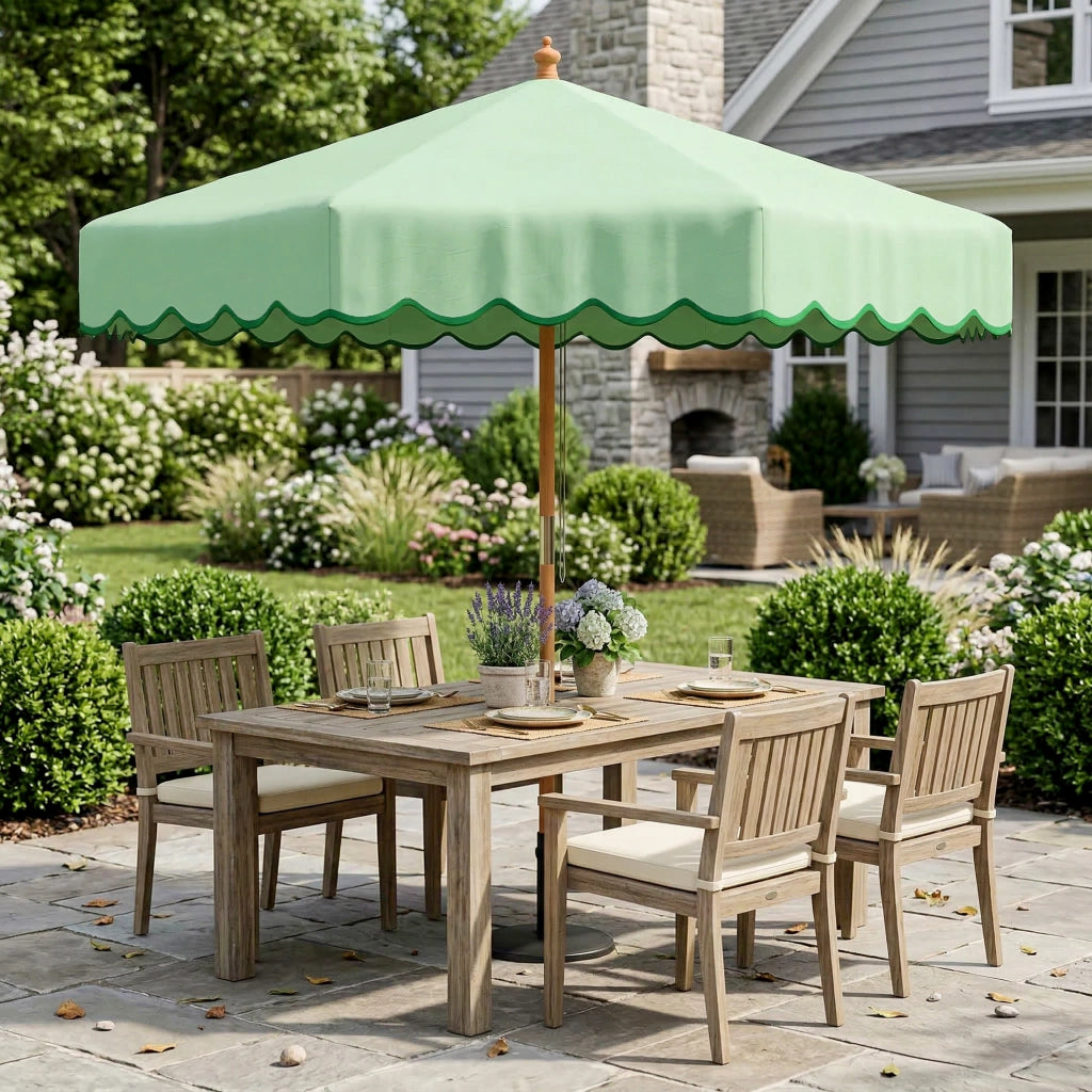 Ombrellone da Giardino Rotondo con Volant ¨C zephmum ¨C 230cm Verde Chiaro