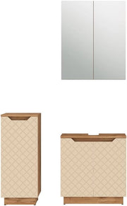 Set di mobili da bagno Lotta, Rovere/cashmere con struttura in piastrelle, 3 parti
