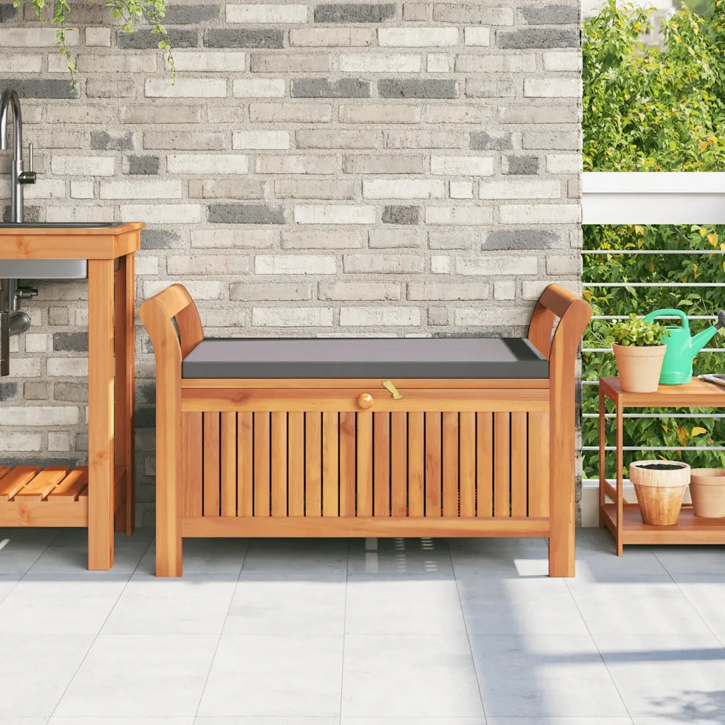 Panca Portaoggetti Giardino Cuscino 91 cm Legno Massello Acacia 319716
