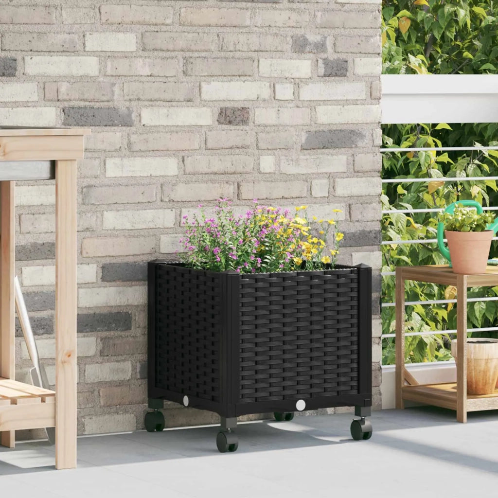 Vaso da Giardino con Ruote Nero 40 x 40 x 44 cm PP 3422910