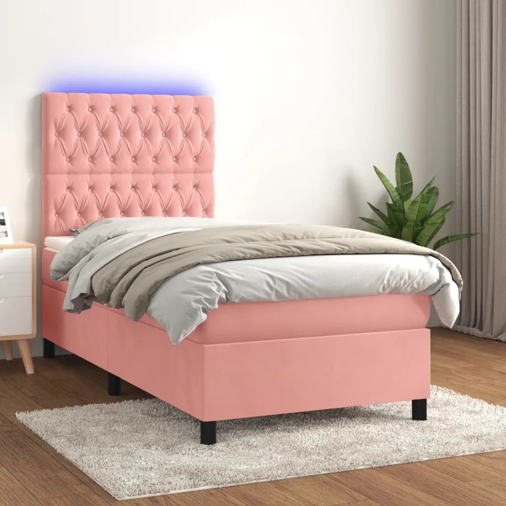 Letto a Molle con Materasso e LED Rosa 80x200 cm in Velluto