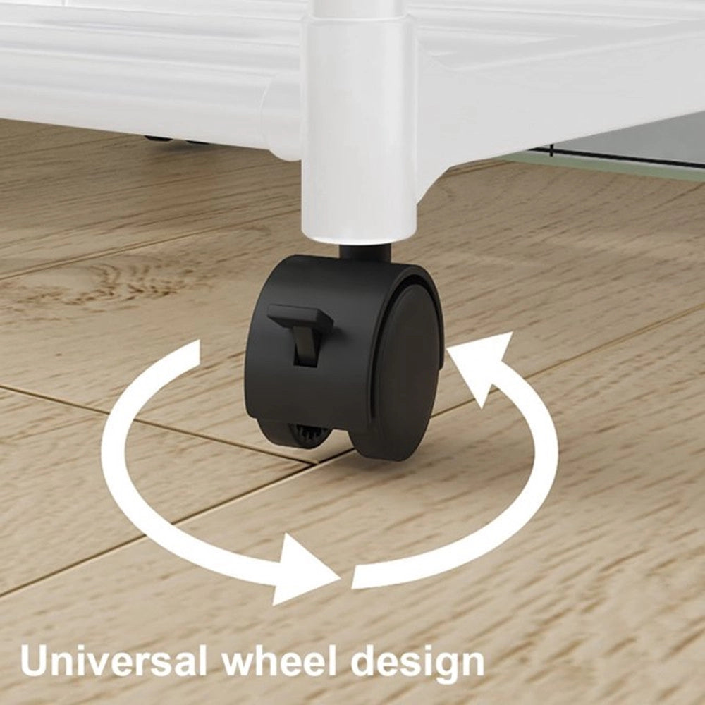 Trade Shop - Carrello Scaffale Portaoggetti Multiuso Da Cucina Bagno 5 Ripiani Con Ruote Ganci Bianco -