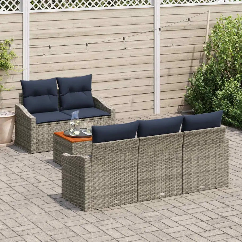 Set Divano da Giardino 6 pcs Grigio e Blu Navy polyrattan 3356442