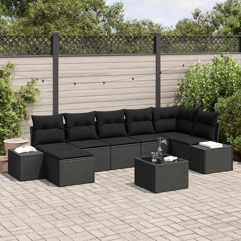 Set Divano da Giardino con cuscino 7 pcs Nero polyrattan