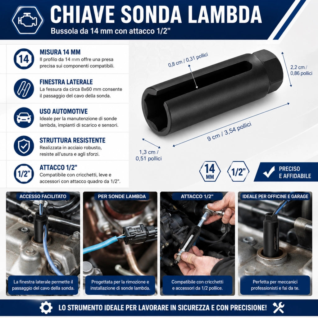 Chiave a Bussola per Smontaggio Sonda Lambda 14 mm Attacco 1/2"