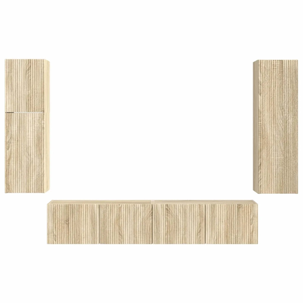 Set mobile TV 4 pz-Credenza per TV Rovere Sonoma Legno multistrato 859485