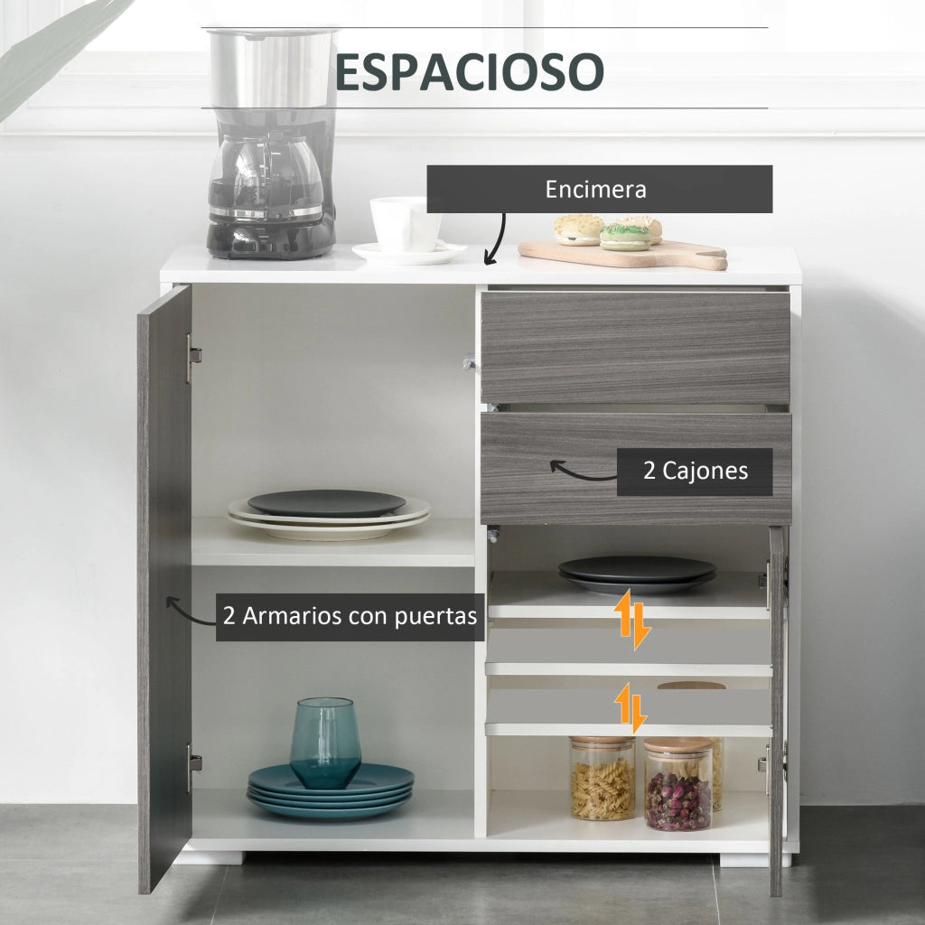 Armadio con 2 ante e 2 cassetti ¨C zephmum ¨C 79x36x74 cm Grigio