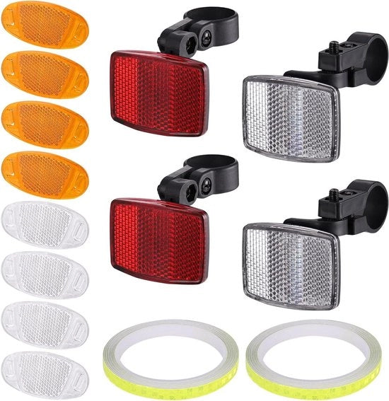 Set di riflettori per bicicletta - 14 pezzi riflettori alti per ruota anteriore/posteriore - accessori universali - mountain bike/bicicletta per bambini (bianco rosso arancione)