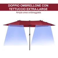 Ombrellone da Giardino Doppio con Apertura a Manovella, in Acciaio e Poliestere, 460x270x240 cm, Rosso