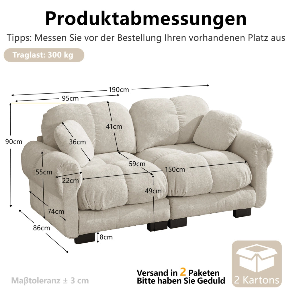 Divano modulare in chenille Light Khaki 190x86x90 cm