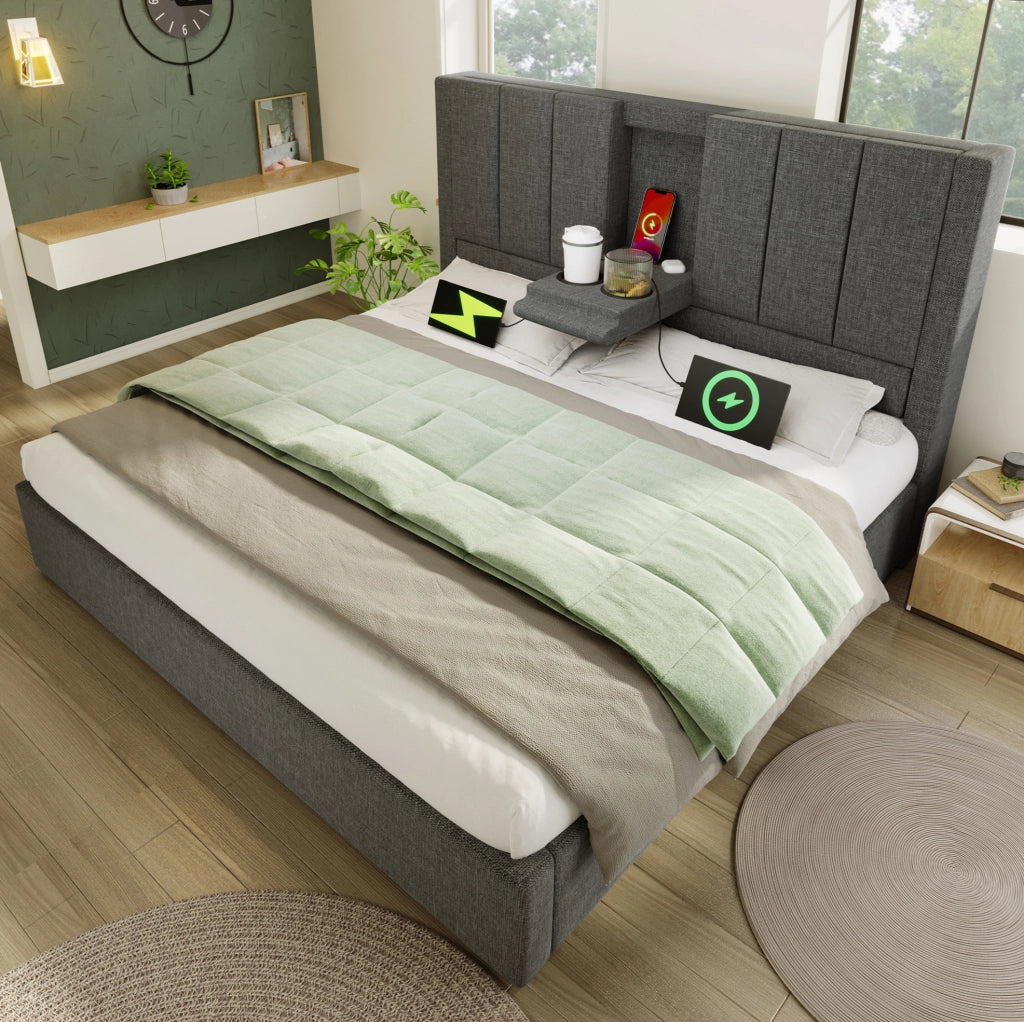 Letto matrimoniale 140x200 cm con materasso e ricarica USB-C