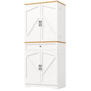 Credenza Alta da Cucina con Cassetti e Ripiani Aperti per Cucina o Sala da Pranzo in MDF 80x40x180 cm Bianca