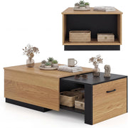 Tavolino da Caffè Allungabile, Tavolino da Soggiorno Salvaspazio con 2 Vani Portaoggetti e Piano Scorrevole, Tavolo Basso Rettangolare in Legno per Salotto e Ingresso, 118 x 60 x 37 cm