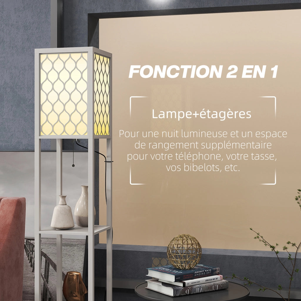 Libreria Lampadaire 2 Luci 4 Ripiani ¨C Zephmum ¨C Grigio MDF 26x26x156 cm