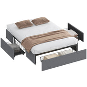 Letto contenitore matrimoniale imbottito con 3 cassetti e rete a doghe ¨C zephmum ¨C grigio 140x190 cm