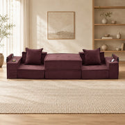 Divano 2 posti modulare 162x78x66 cm in velluto a coste con tasche laterali; rosso vino