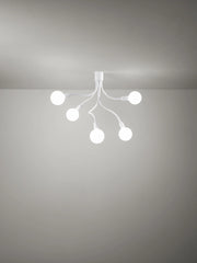 Plafoniera 6680 in gomma colore bianco, design moderno con 5 luci E27, diametro 39 cm e altezza 81 cm per illuminazione d'interni - Perenz