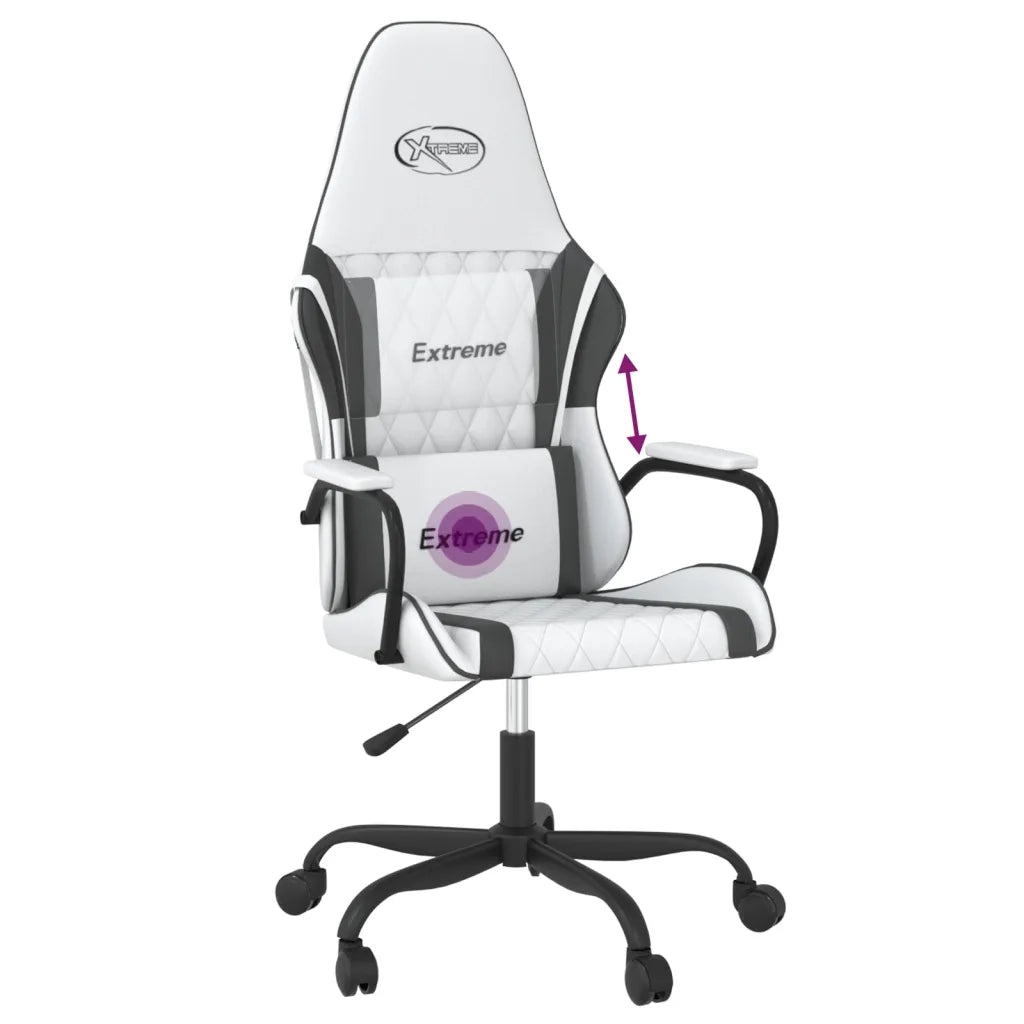 Sedia da Gaming | Sedia da e-sports Massaggiante Bianco e Nero in Similpelle