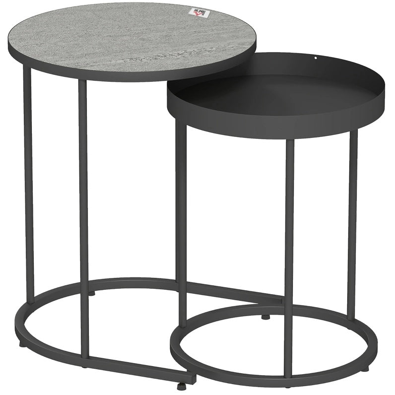 Set di 2 tavolini impilabili con design vassoio e struttura in metallo grigio