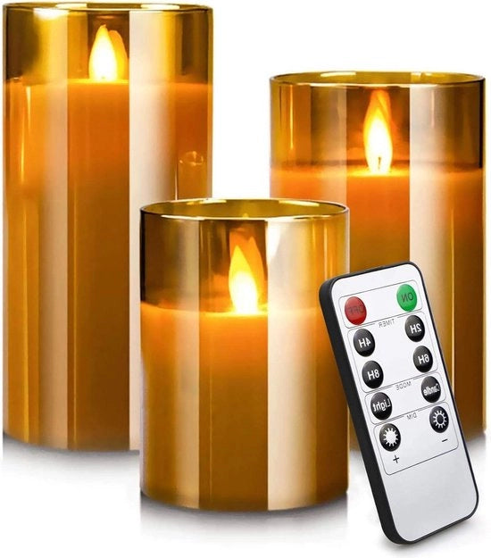Set di candele LED con fiamma oscillante - Pacchetto da 3 - Elettrico - Senza fiamma - Comando a distanza - Timer