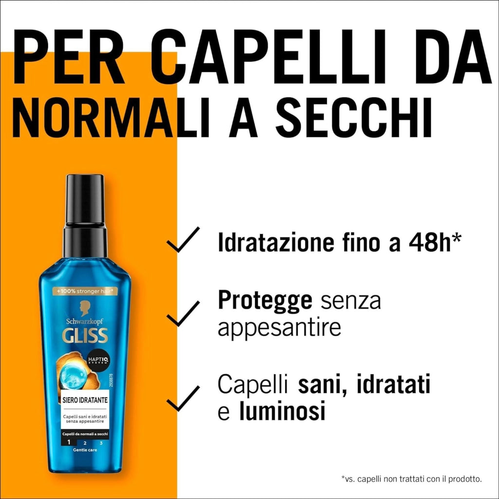 SCHWARZKOPF GLISS SIERO PER CAPELLI IDRATANTE 75 ML ARRICCHITO CON HAPTIQ SYSTEM PER CAPELLI DA NORMALI A SECCHI
