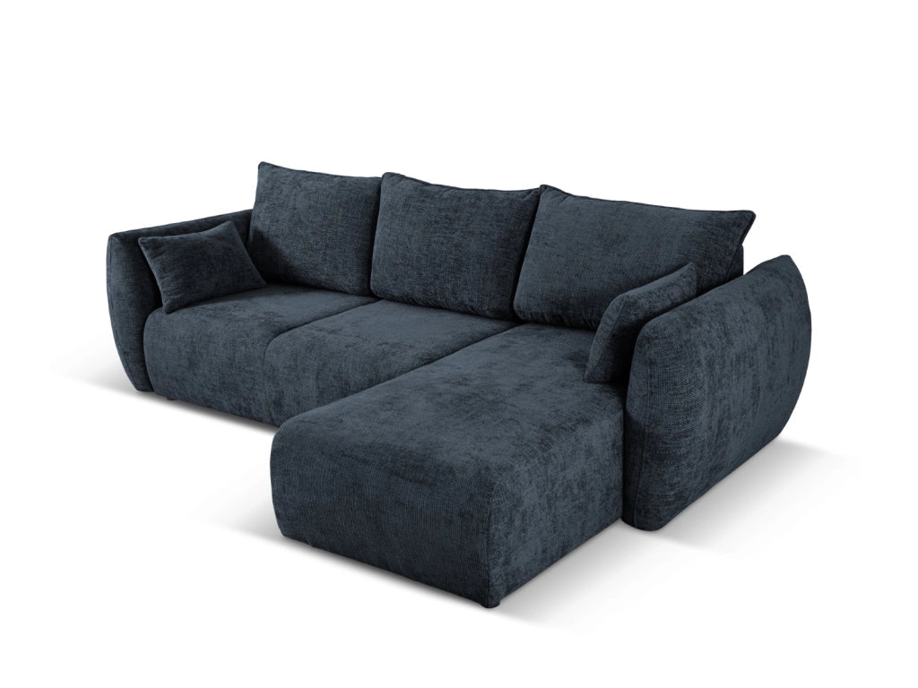 Cosmopolitan Design - Divano convertibile angolare destro con contenitore "Matera" 4 posti in ciniglia blu reale 