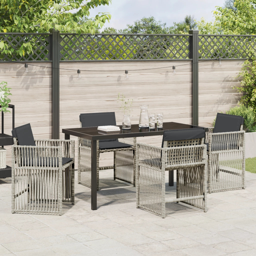 Set pranzo giardino 5 pezzi con cuscini Grigio chiaro Poly Rattan