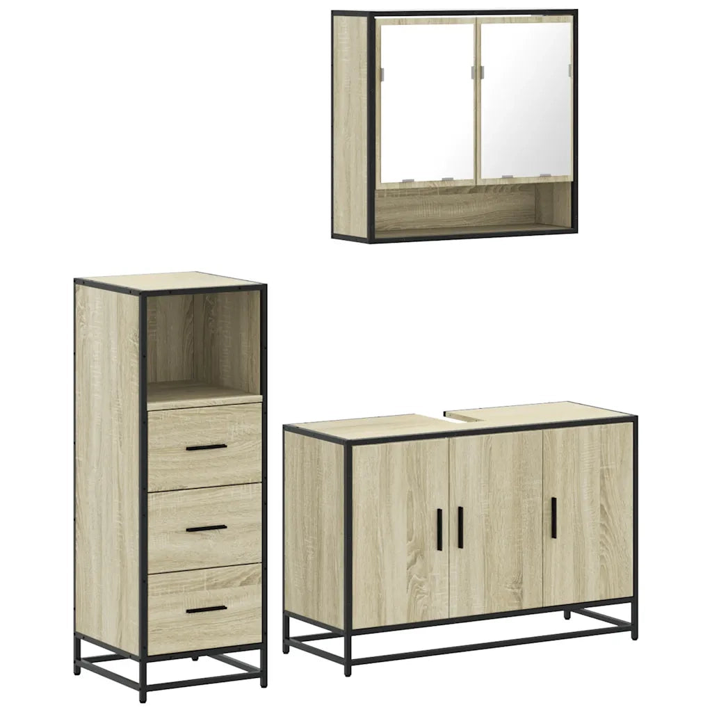 Set Mobili da Bagno 3 pz Rovere Sonoma in Legno Multistrato