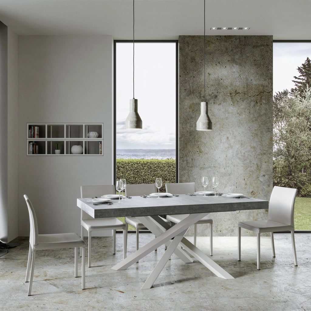 Tavolo allungabile 90x180/284 cm Volta cemento telaio bianco