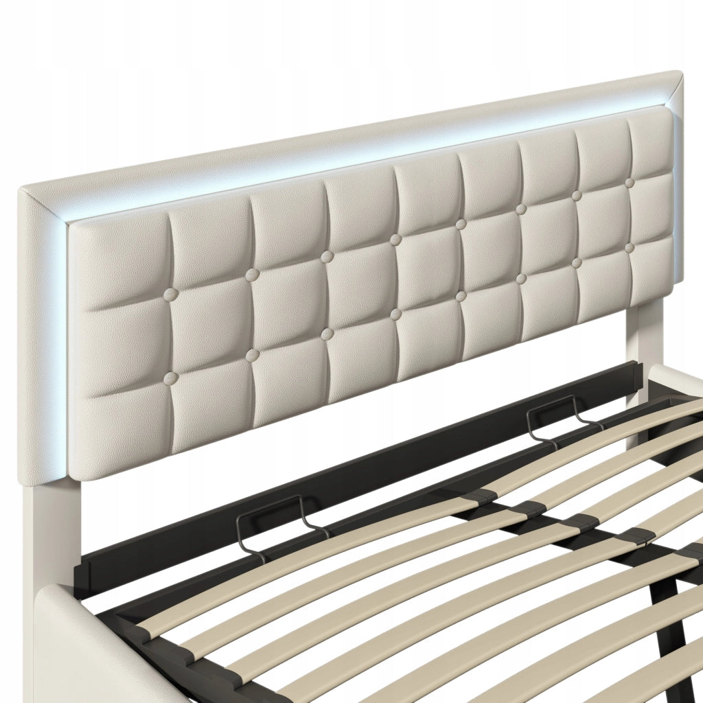 Letto imbottito con illuminazione LED - Xylo - 160x200 - Pelle sintetica bianca