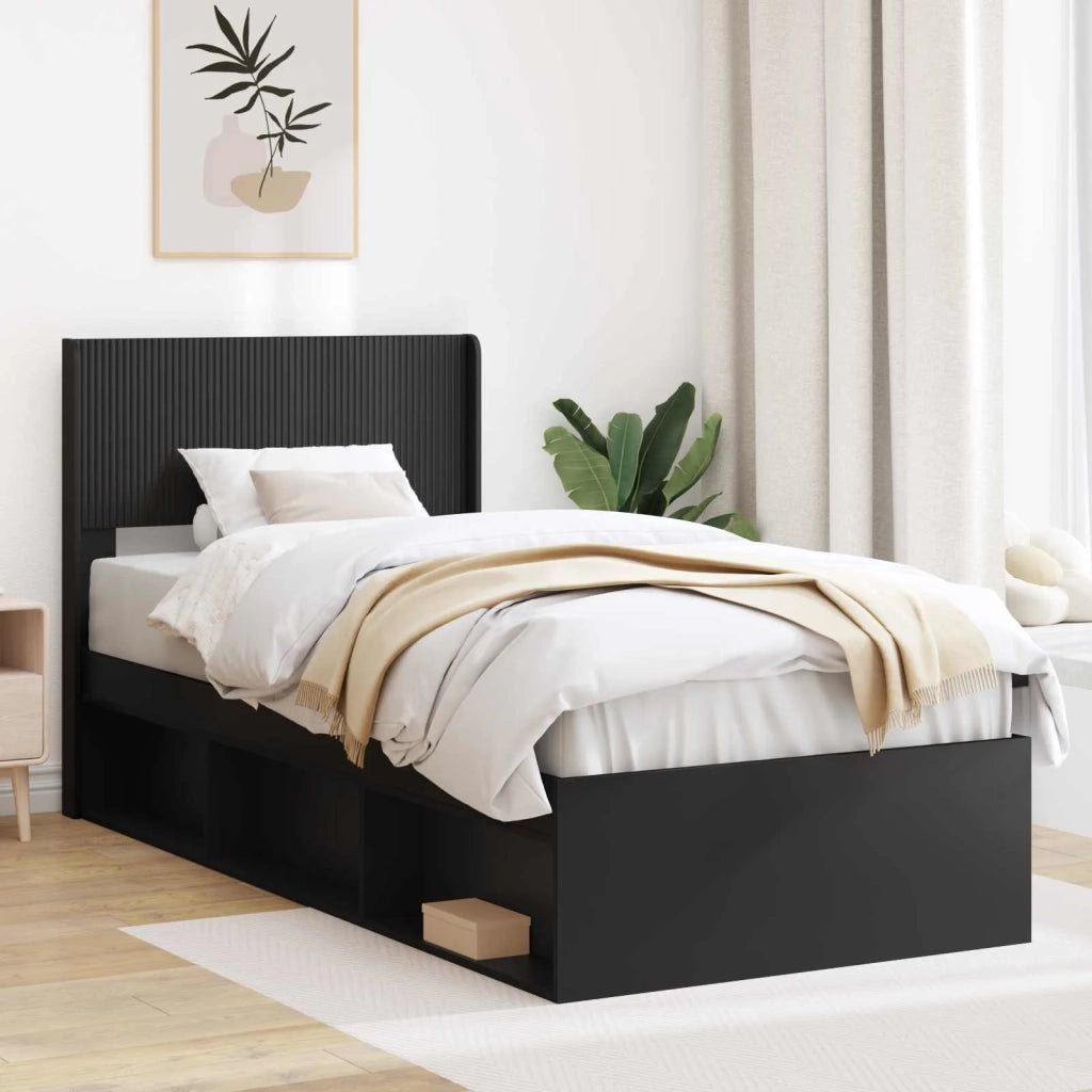 Struttura del letto con stoccaggio e testata Nero 90 x 200 cm 3414252