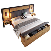 Letto Contenitore 180×200 cm; Letto Matrimoniale con Vano e Testiera Imbottita; senza Materasso; in Lino; Beige
