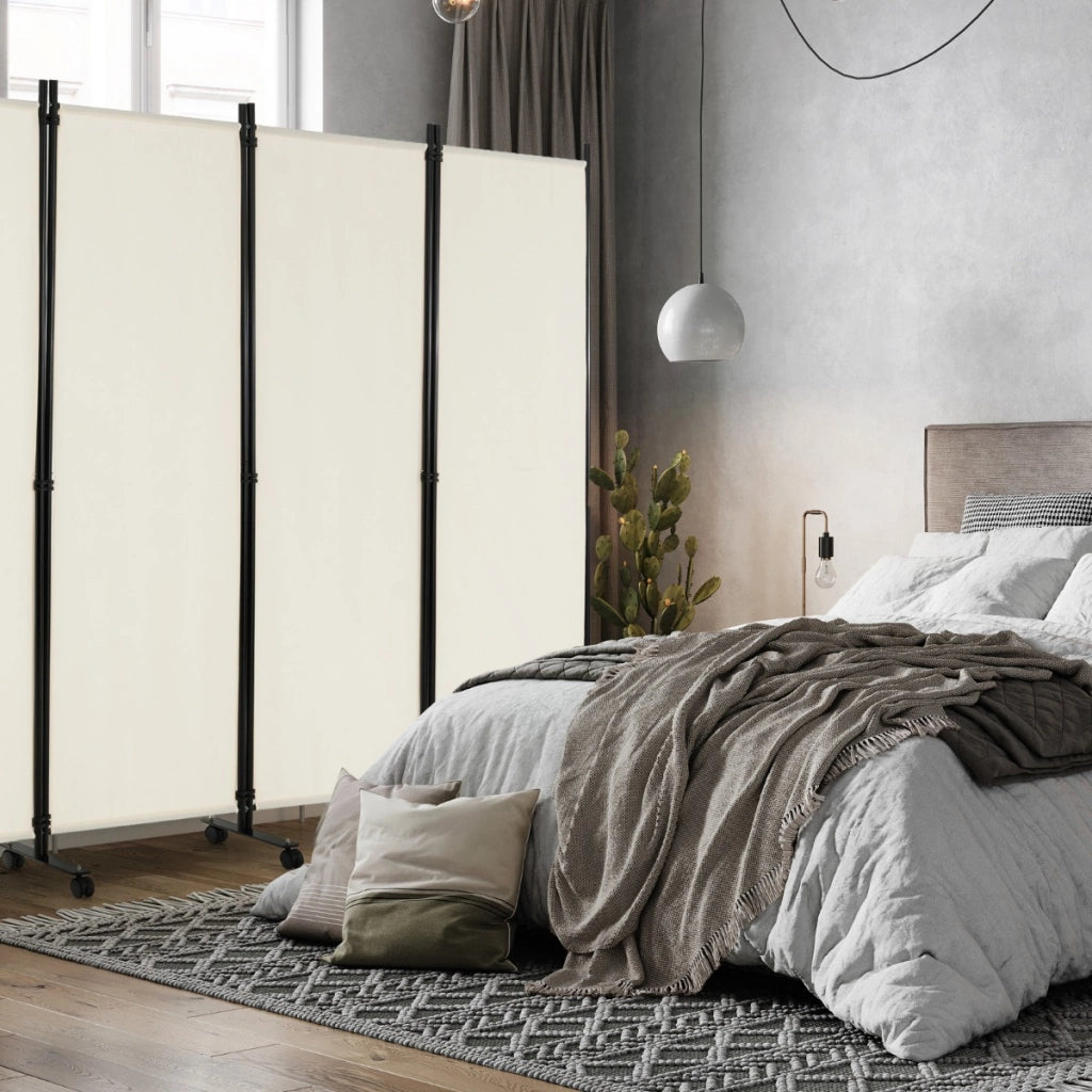 Divisorio pieghevole a 6 pannelli con ruote bloccabili-Separ¨¨ per interni 172cm da soggiorno ufficio Beige