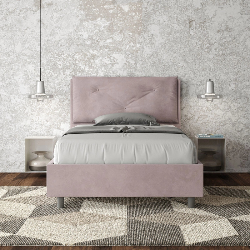 Letto imbottito Piazza e mezzo 120x190 cm Large - Senza rete,Glicine,Microfibra