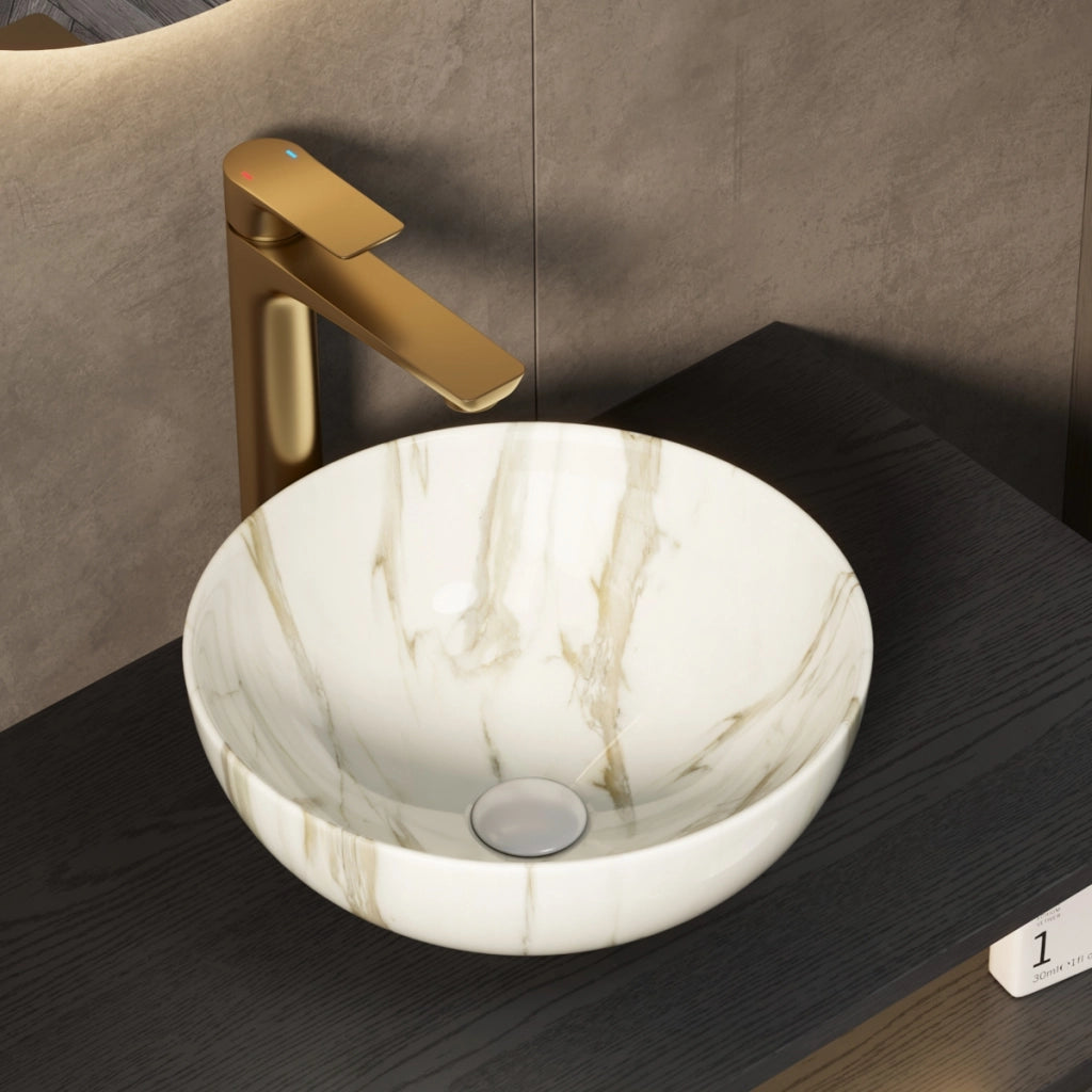 Lavabo 36 cm effetto pietra, bianco, senza mobile e senza rubinetto