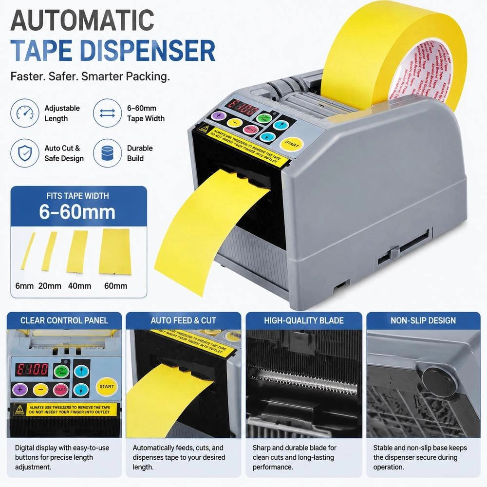 Automatic Tape Dispenser, Electric Tape Cutter, Packaging Machine, Tape Cutting Machine, 6-60 Mm Tape Width